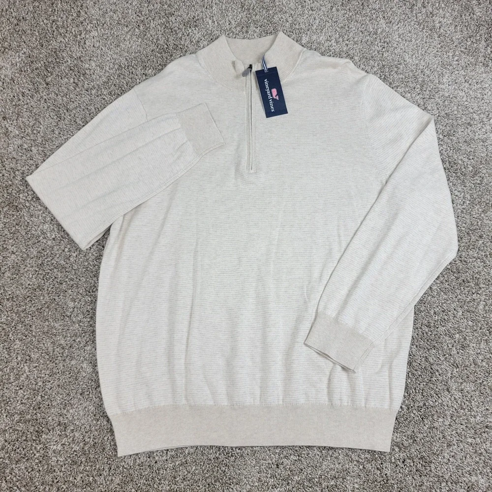 NWT Vineyard Vines Mens XL Stone Thaxter Stripe Cashmere Quarter Zip